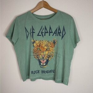Def Leppard Rock Brigade Cropped Graphic Tee Green XL